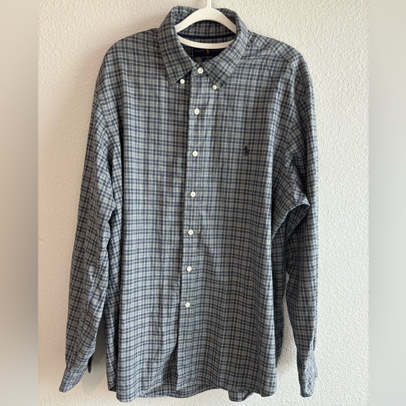 Ralph Lauren Gray Plaid Long Sleeve Button Down Shirt With Logo Men XL - Picture 1 of 5